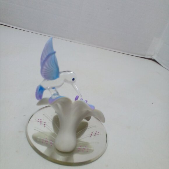 Glass Baron Hummingbird Blue Lily Mirrored Crystal Accents Air Brushed - Picture 7 of 15